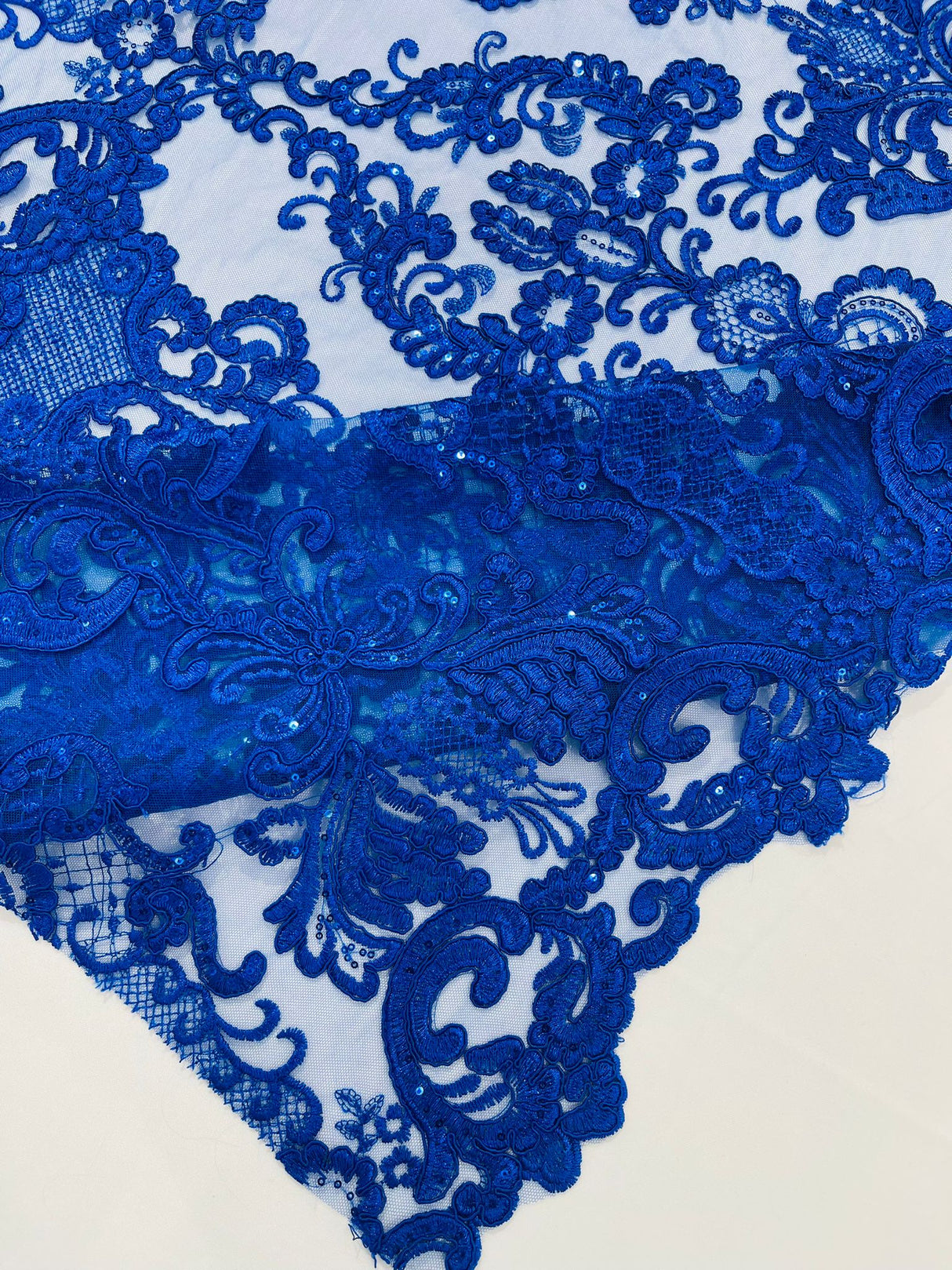 Damask Embroidered Lace Fabric - Damask Embroidered Lace, 54" Width (1 Yard)