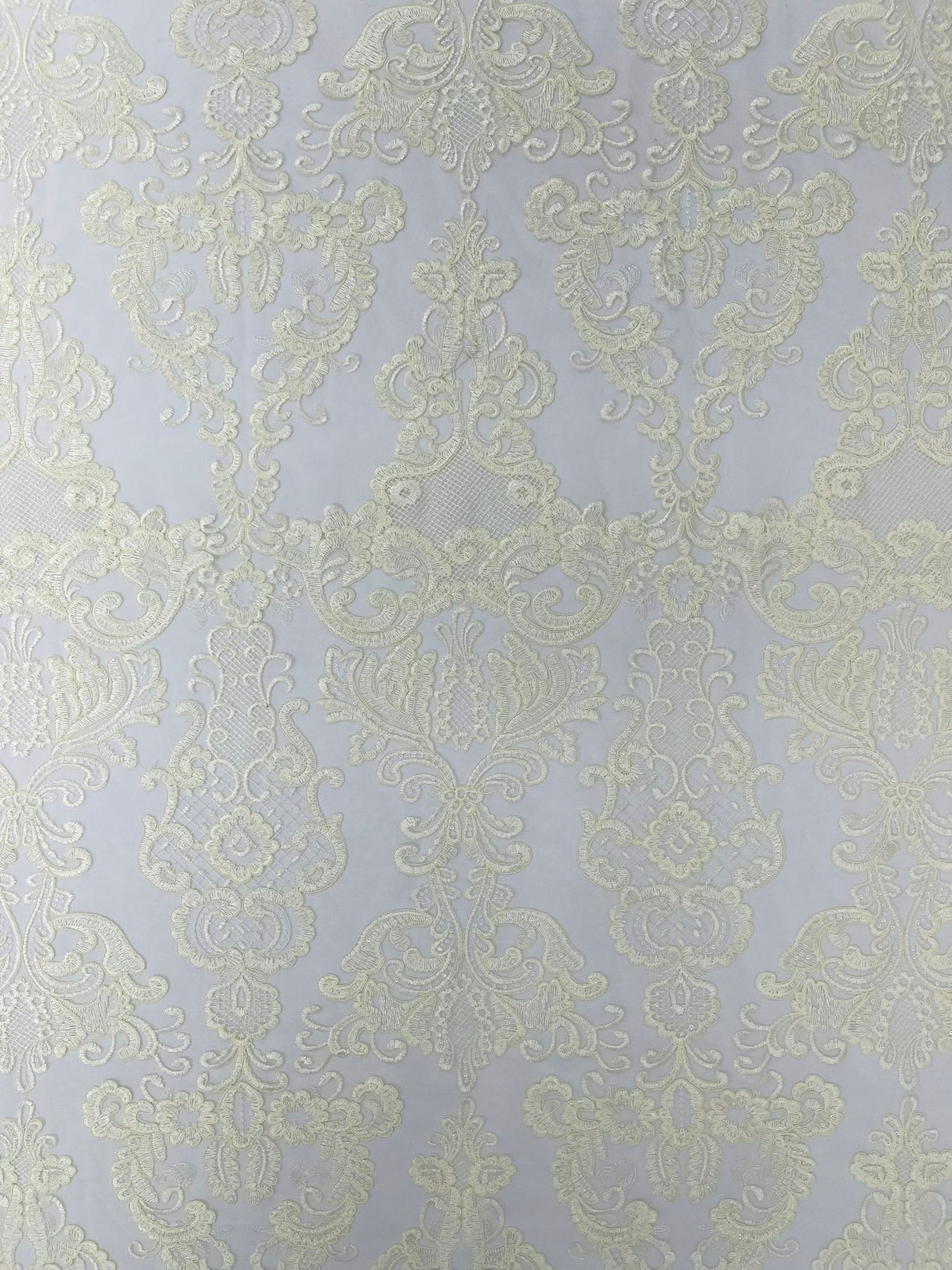 Damask Embroidered Lace Fabric - Damask Embroidered Lace, 54" Width (1 Yard)
