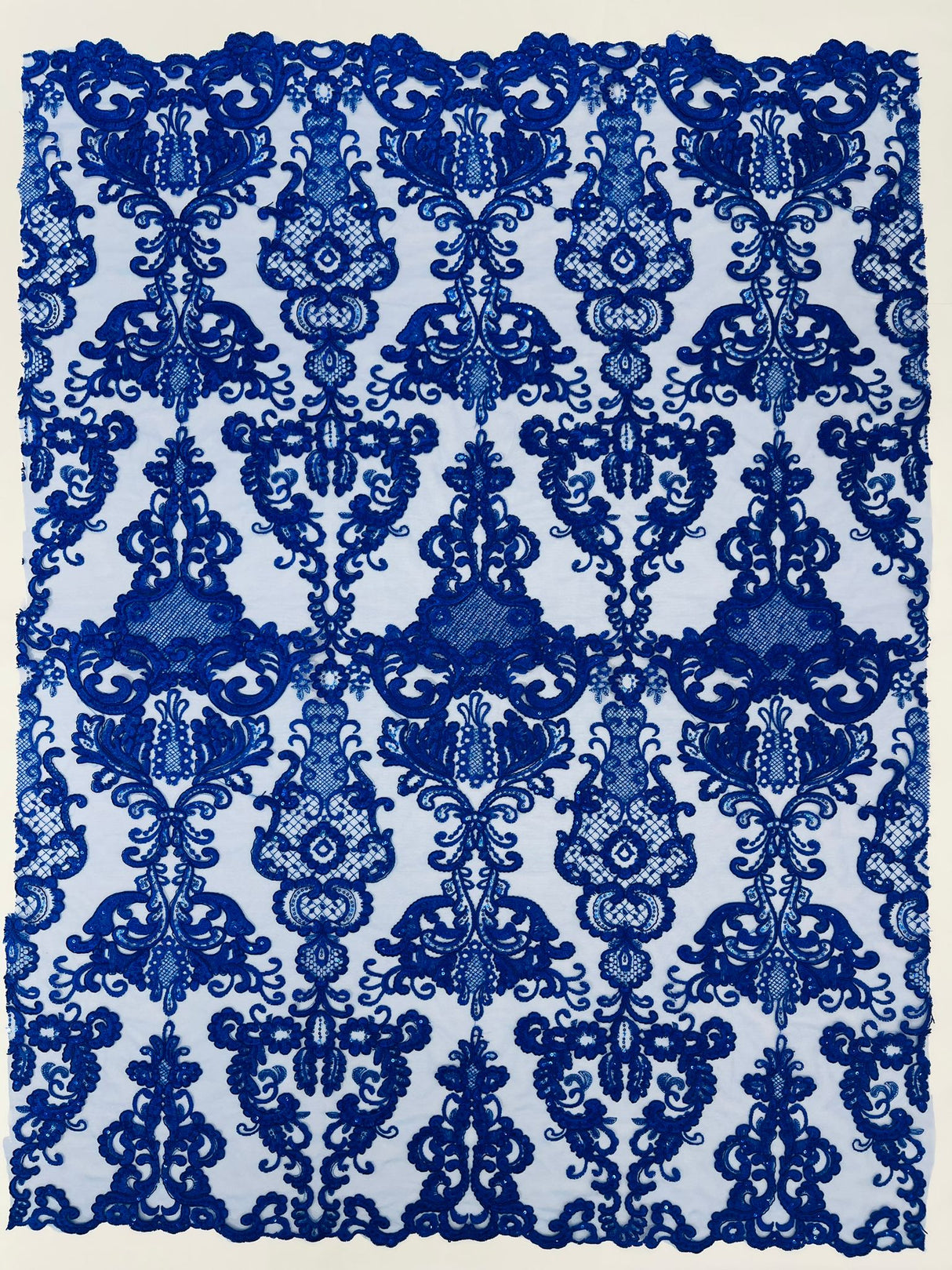 Damask Embroidered Lace Fabric - Damask Embroidered Lace, 54" Width (1 Yard)