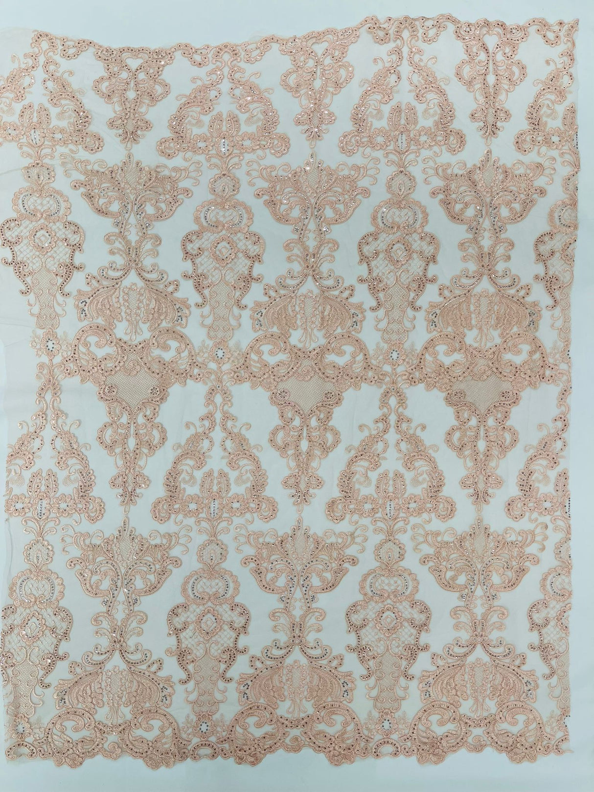 Damask Embroidered Lace Fabric - Damask Embroidered Lace, 54" Width (1 Yard)