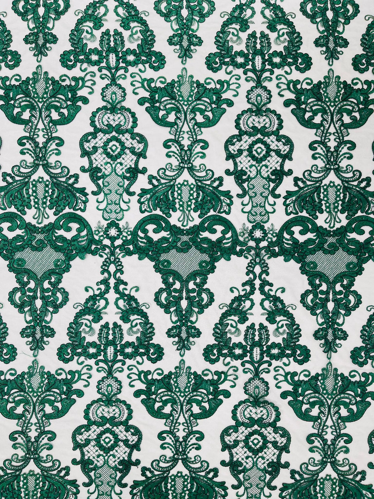 Damask Embroidered Lace Fabric - Damask Embroidered Lace, 54" Width (1 Yard)