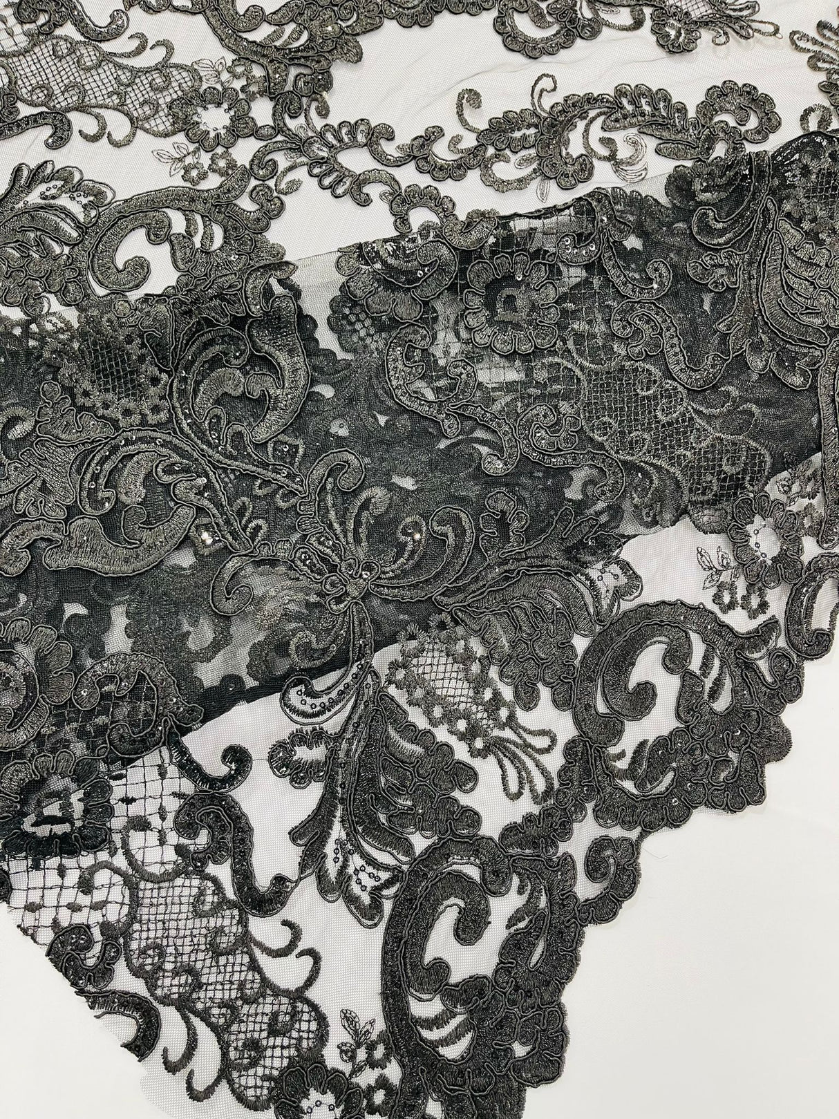 Damask Embroidered Lace Fabric - Damask Embroidered Lace, 54" Width (1 Yard)