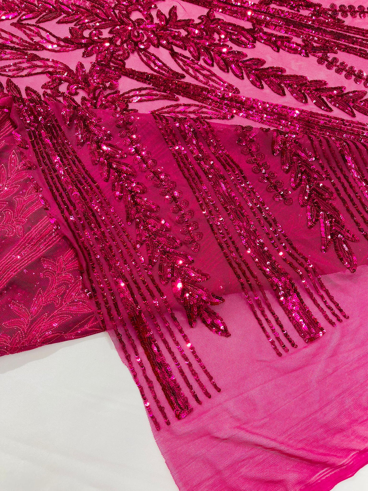 Damask Sequin Fabric - Damask Sequin Mesh, 54" Width (1 Yard)