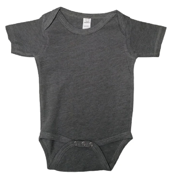 Lucky Friends 701 100 Percent Cotton Fabric - Charcoal Grey, Short Sleeve Baby Onesie, Snap Buttons (0/3-12/18)