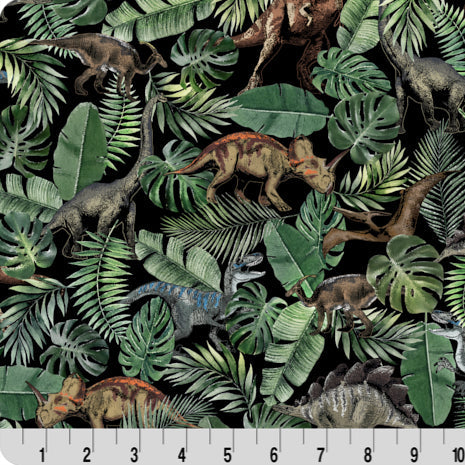 Plush Minky Fabric Digital Cuddle Black Jurassic King