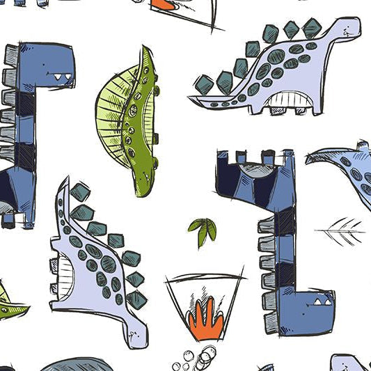 Cuddle Fabric Jurassic Dinosaur Print Snow