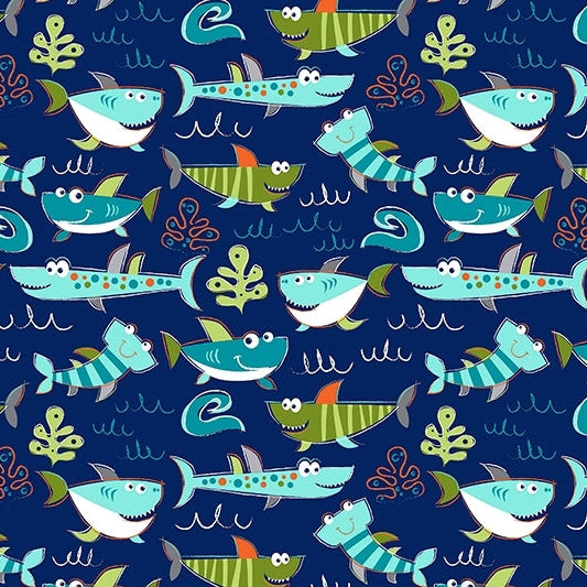 Cuddle Fabric Sea Sharkies Shark Print 58-60"