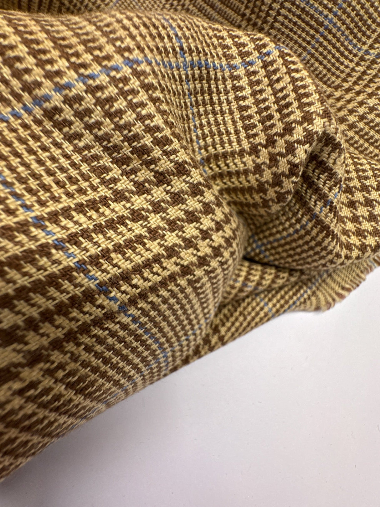 Italian Checked Linen Fabric Brown Beige