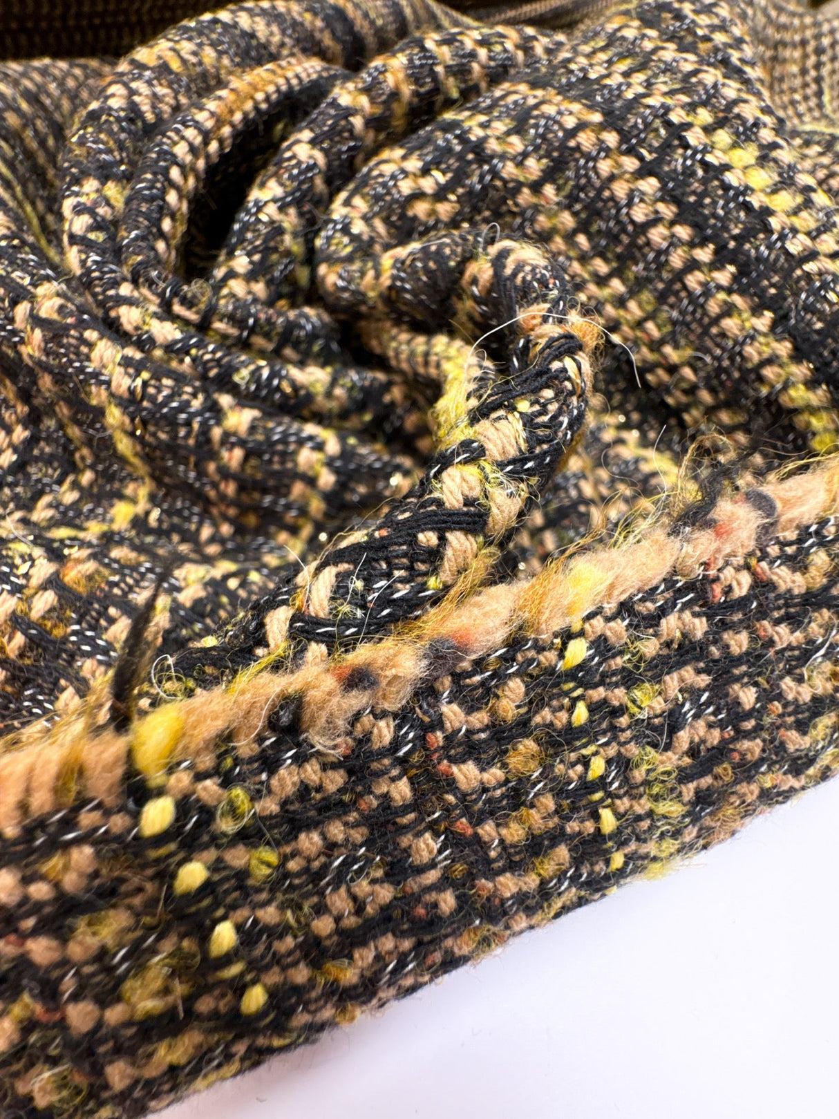 Cotton Tweed Striped Green-Beige with Wool and Lurex