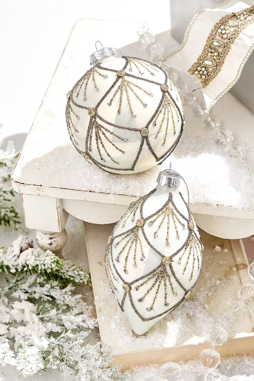 4" - 6" Platinum & Gold Glitter Glass Ornament