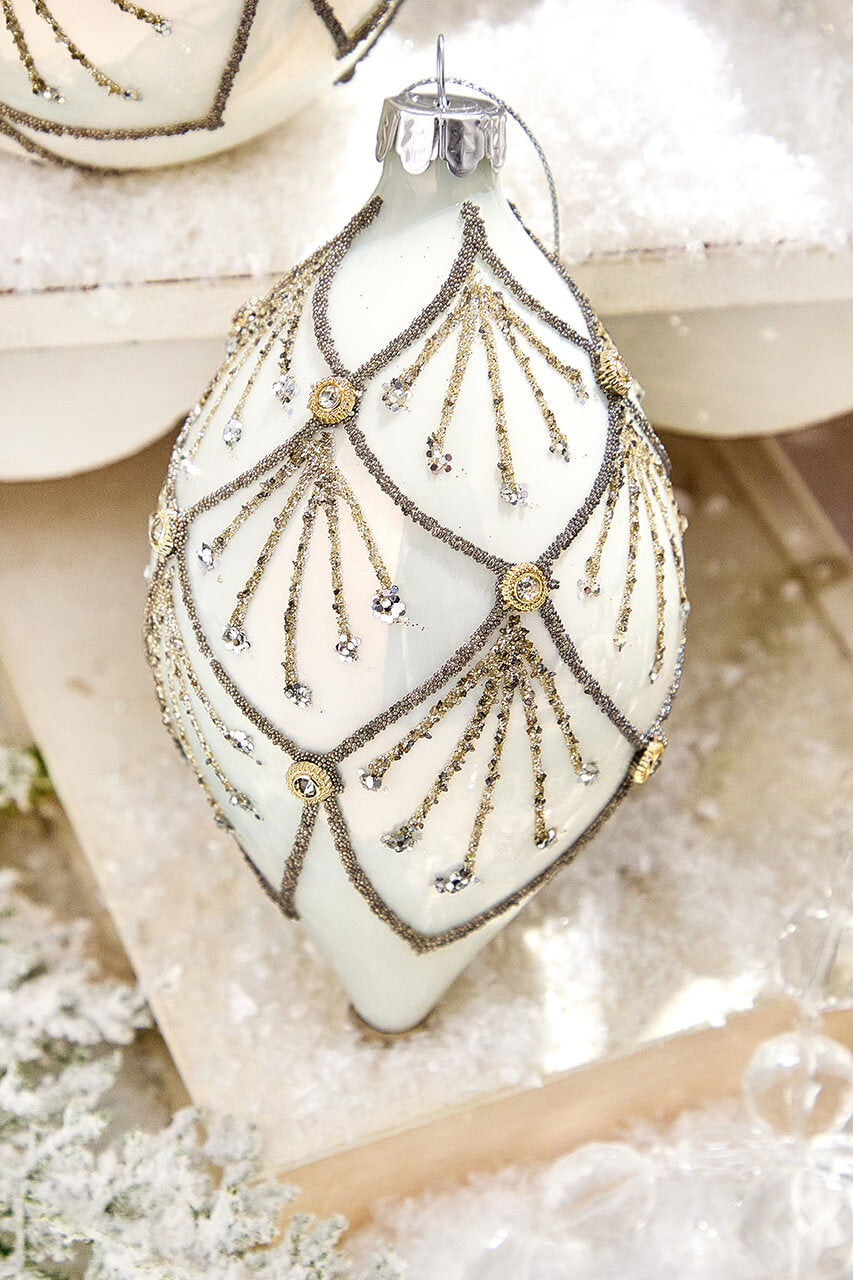 4" - 6" Platinum & Gold Glitter Glass Ornament