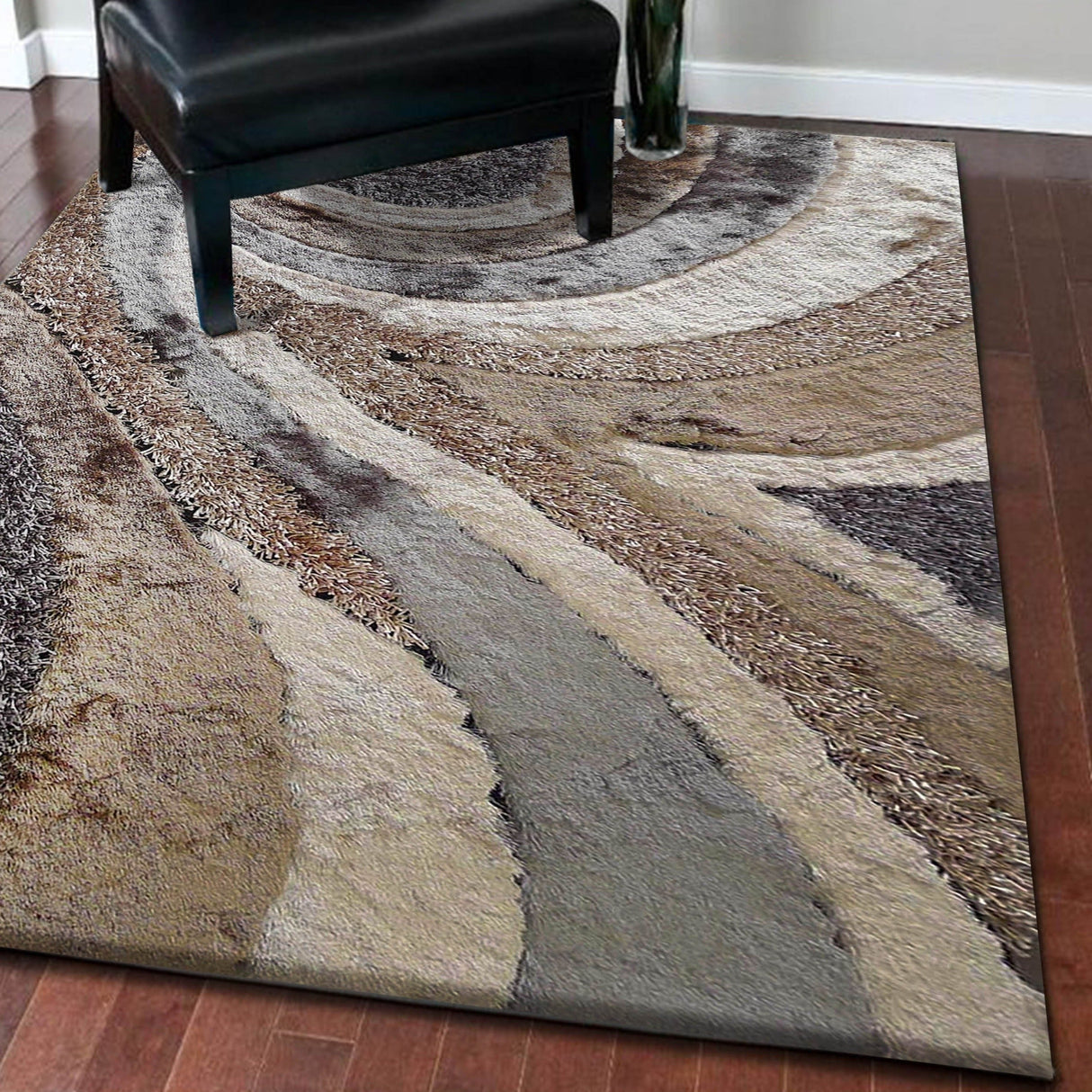 Geometric Shag Thick Design Area Rug - Shag Rug Fabric - Gray/Black Geometric Pattern, 2" Pile, 7'6" X 10'3" (1 Piece)