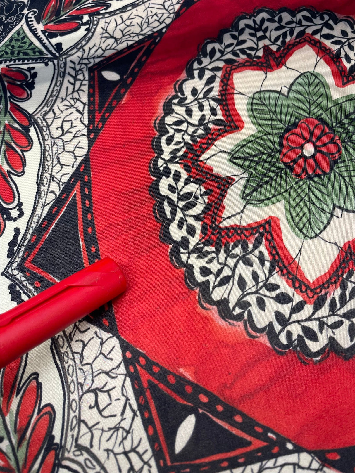 Polyester Sateen Floral Print Red Beige