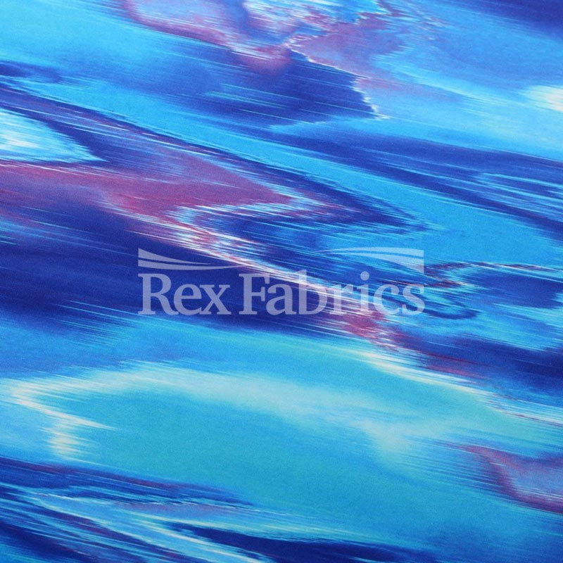 Digital Glitch Poly Spandex Fabric - Fuchsia, Turquoise, Abstract Marble Digital Print, 58-60" Width (1 Yard)