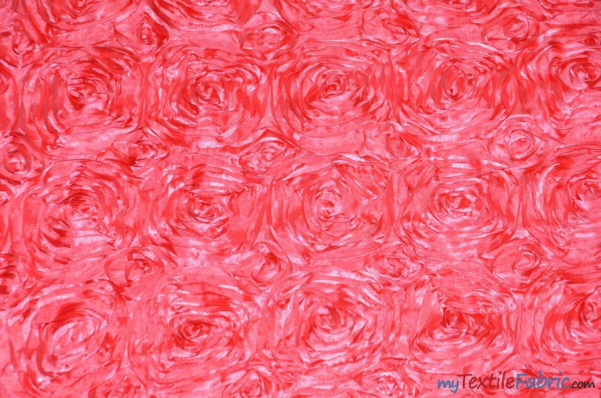 Rosette Satin Polyester Fabric - 3D Satin Floral Embroidery, 52/54" Width (Yards, Bolts, Sample Swatch)