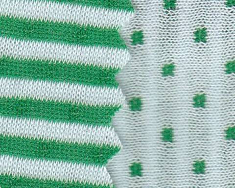 Double Knit Reversible Stripe And Dot 7M130 Cotton Polyester Fabric - Green/White Reversible Stripe And Dot, 54/55" Width (1 Yard)