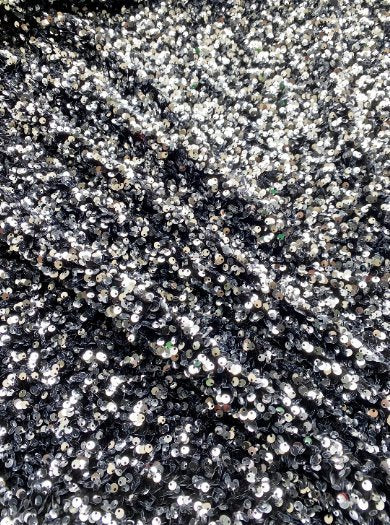Stretch Sequin on Velvet Silver/Black