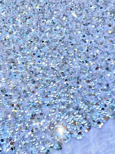 Stretch Sequin on Velvet Silver White