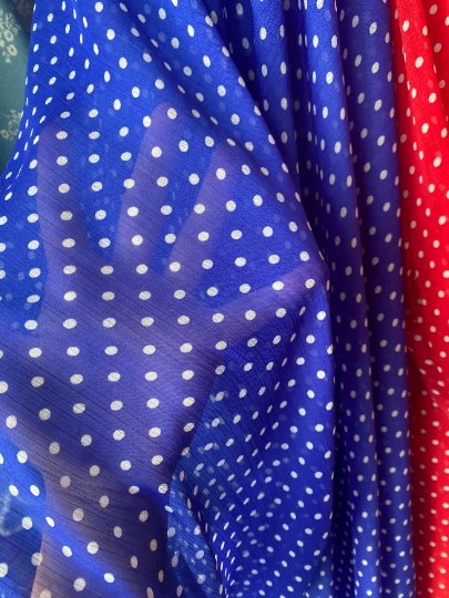 Printed Chiffon Blue Polka Dot