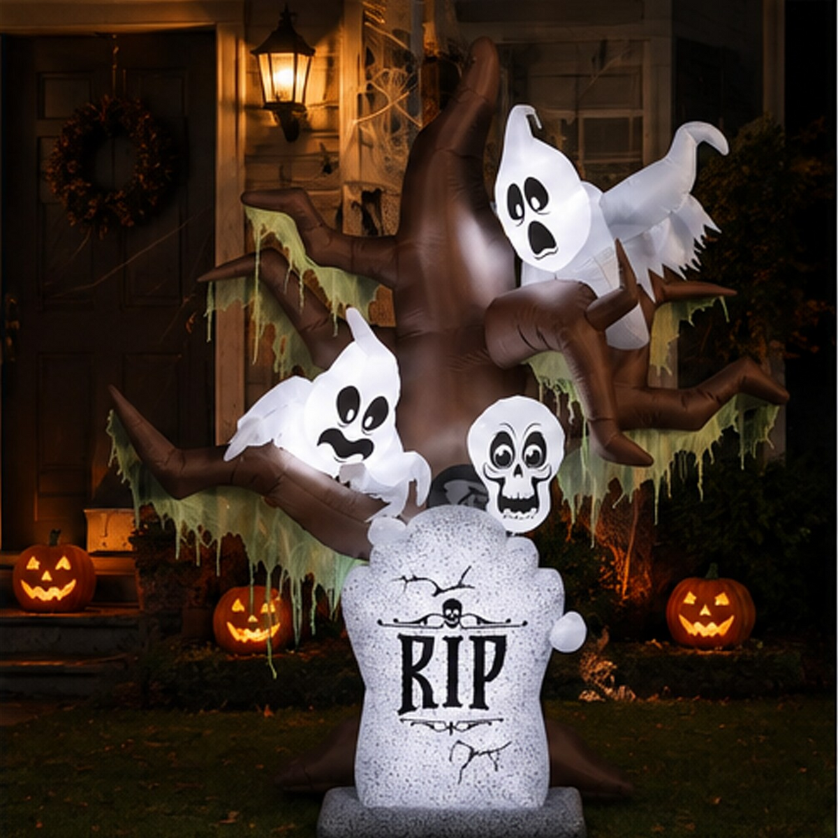 8 Ft Airblown Inflatable Tombstone Haunted Ghost Tree