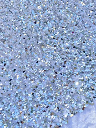 Stretch Sequin on Velvet Silver White