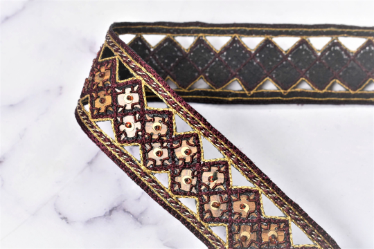 Beaded Rhinestone Floral Trim 1.5"