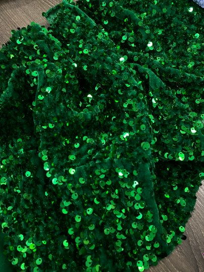 Stretch Sequin on Velvet Emerald Green
