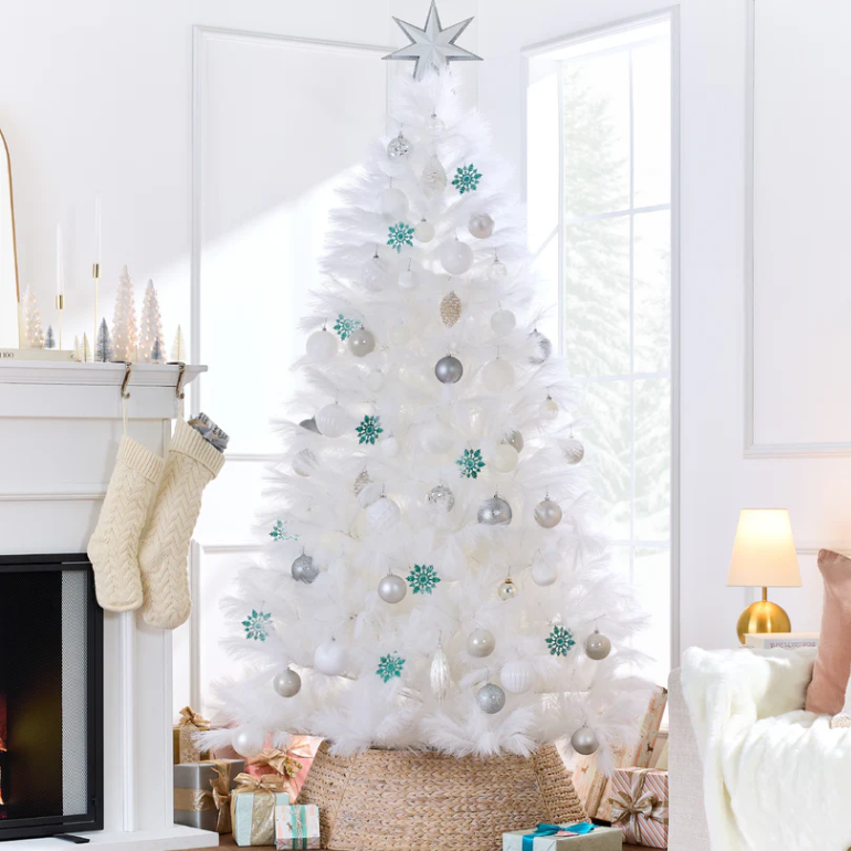 Premium White Pampas Artificial Christmas Tree with Foldable Metal Base