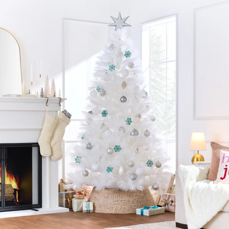 Premium White Pampas Artificial Christmas Tree with Foldable Metal Base