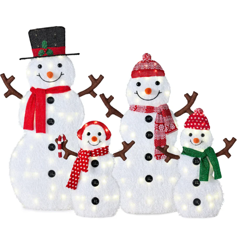 Lighted Snowman Family Outdoor Yard Decoration Set with Twinkling LED Lights