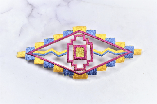 Embroidered Applique Diamond Shape Multi-Color 5.50 x 2.50
