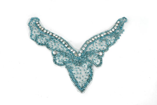 Rhinestone Applique Blue V Shape 6.75 x 7