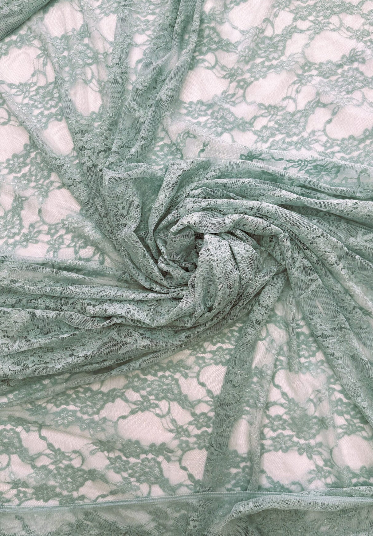 Dusty Aqua Stretch Lace Nylon Spandex Fabric - Shimmery Floral Sheer, 58/60" Width (1 Yard)
