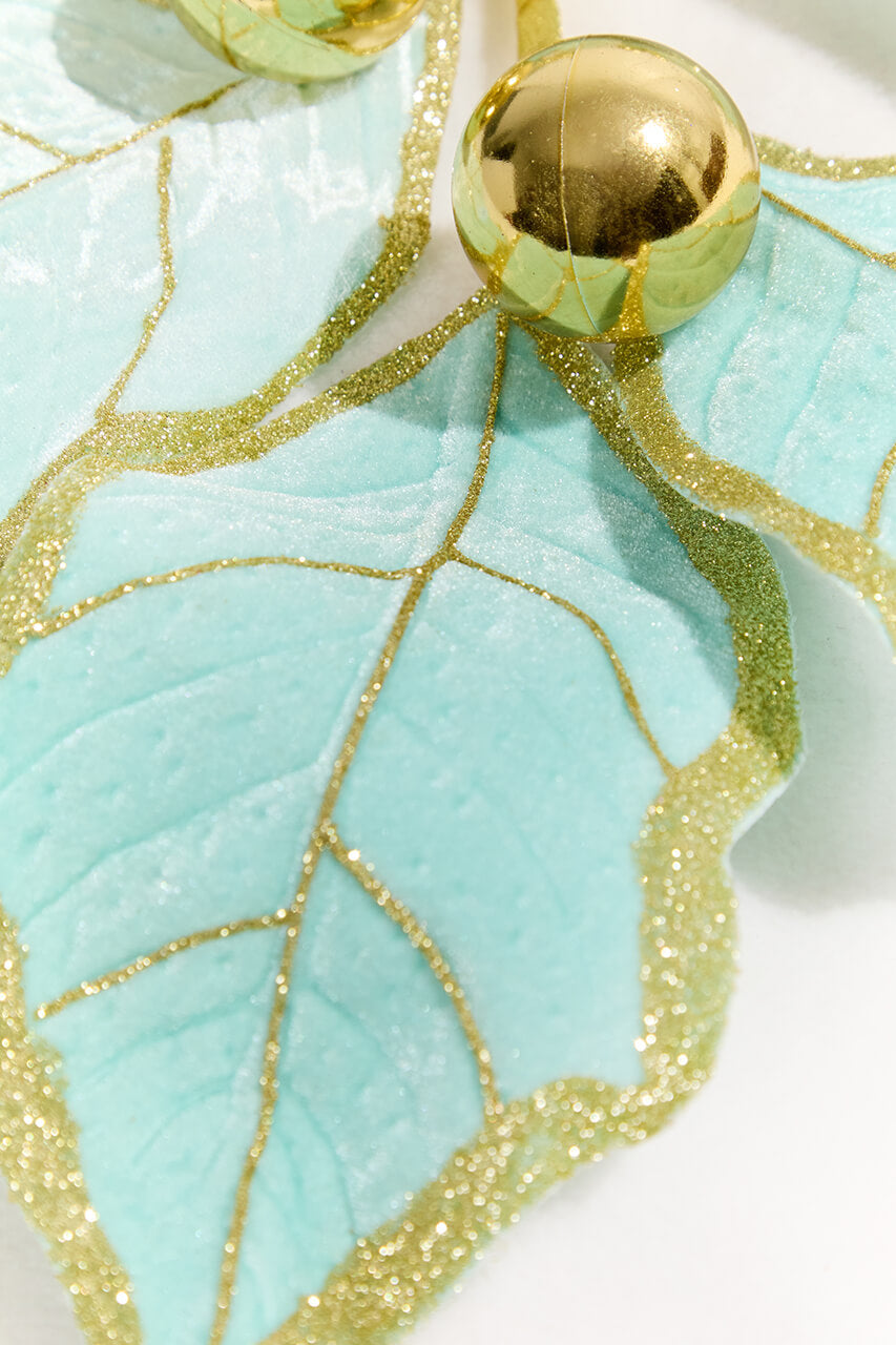 5' Holly Leaves Garland - Blue & Gold