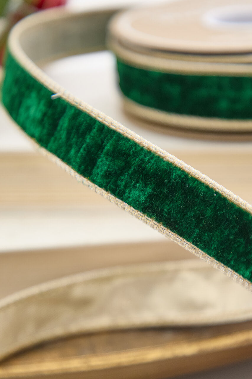 1" x 10 Yard Green Velvet Ribbon