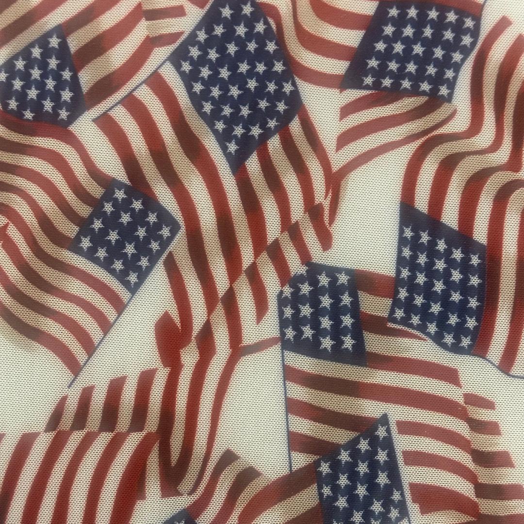 Power Mesh US Flag Patriotic Fabric 60" Red White Blue