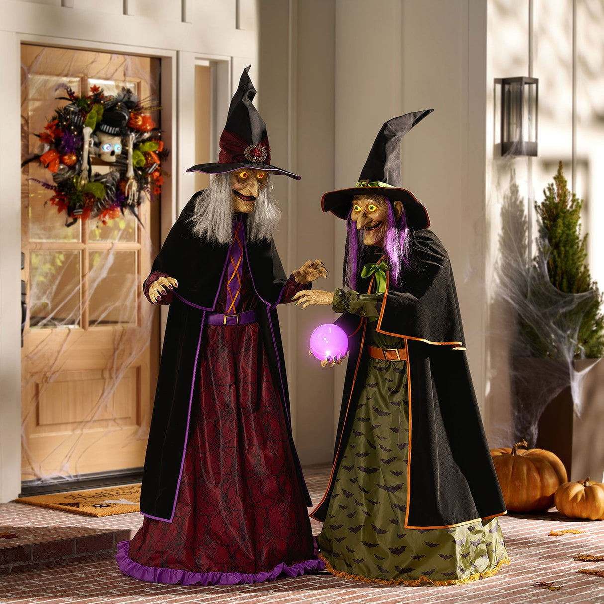 Pre Lit Animated Crystal Ball Witches Halloween Decoration 2 Witches