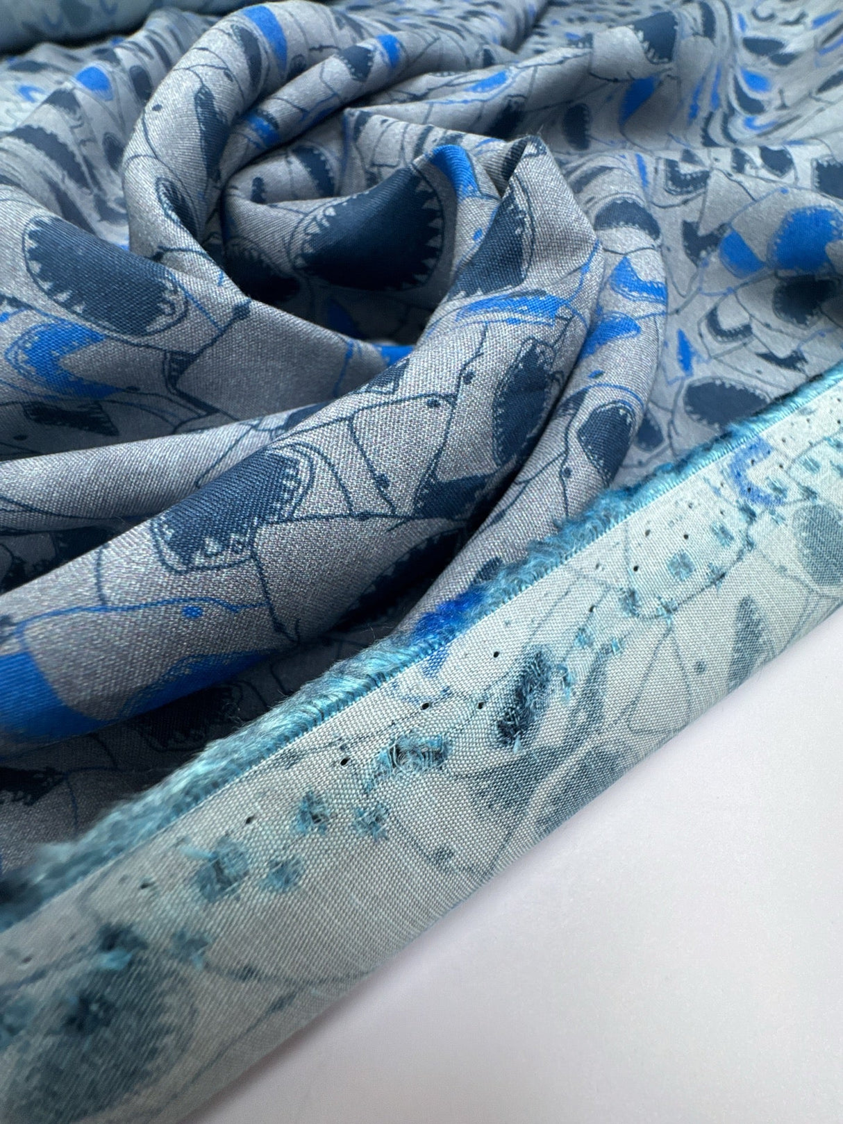 Viscose Printed Blue Gray Staple Fabric