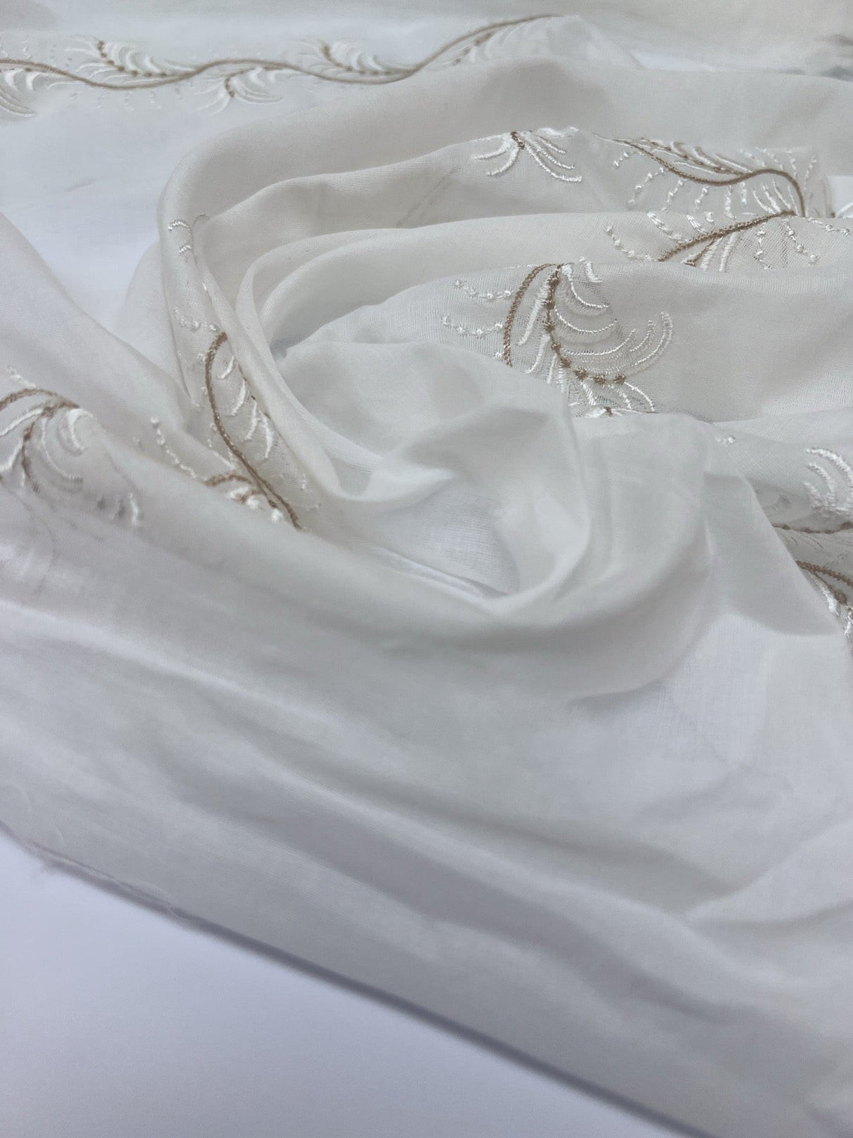 Embroidered Cotton Viscose Blend White