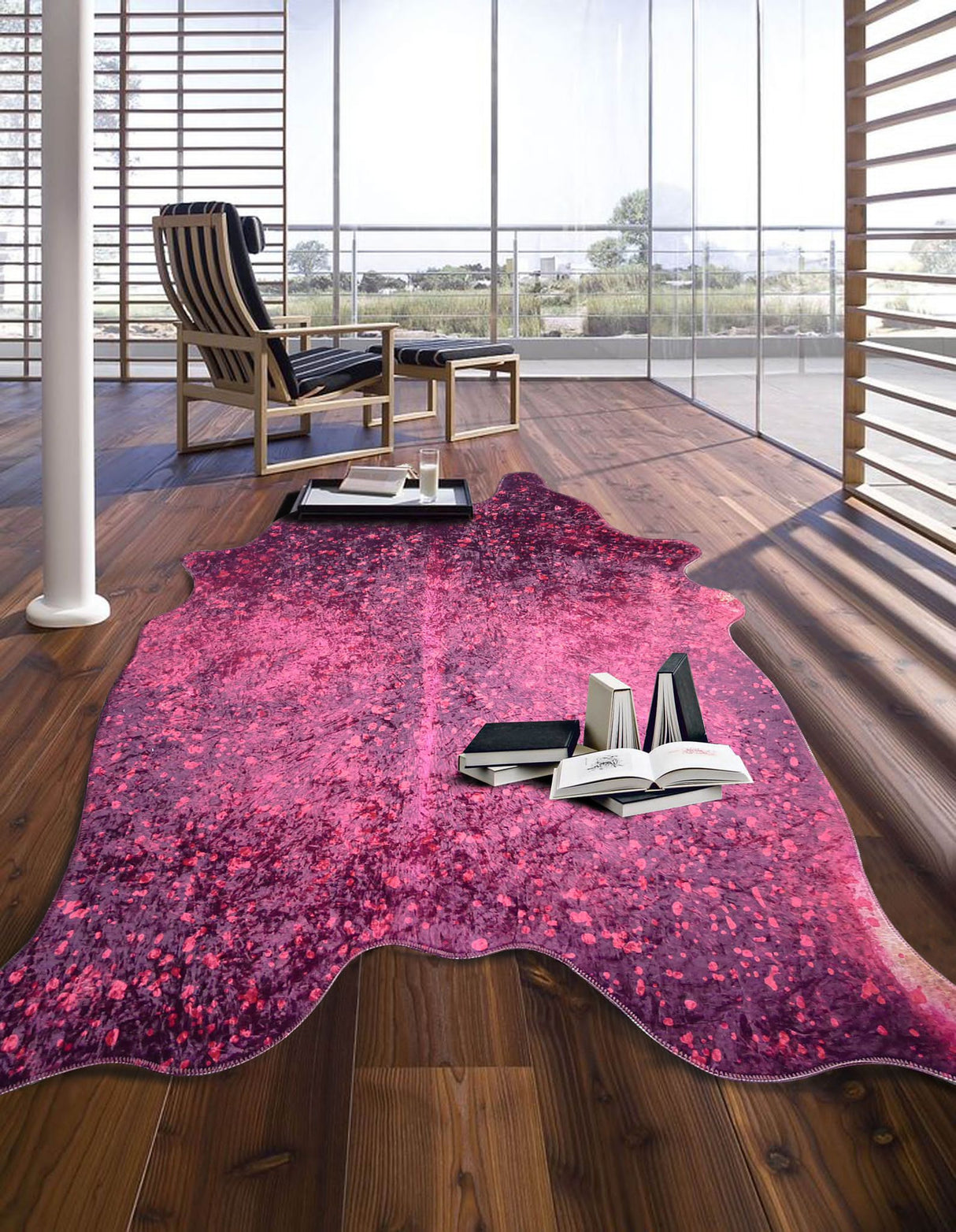 Vegan Metallic Shinny Glow Faux Hide Cowhide Area Rug Carpet - Polyester Fabric - Metallic Yellow, Patchwork Print, 5' X 7' (1 Piece)