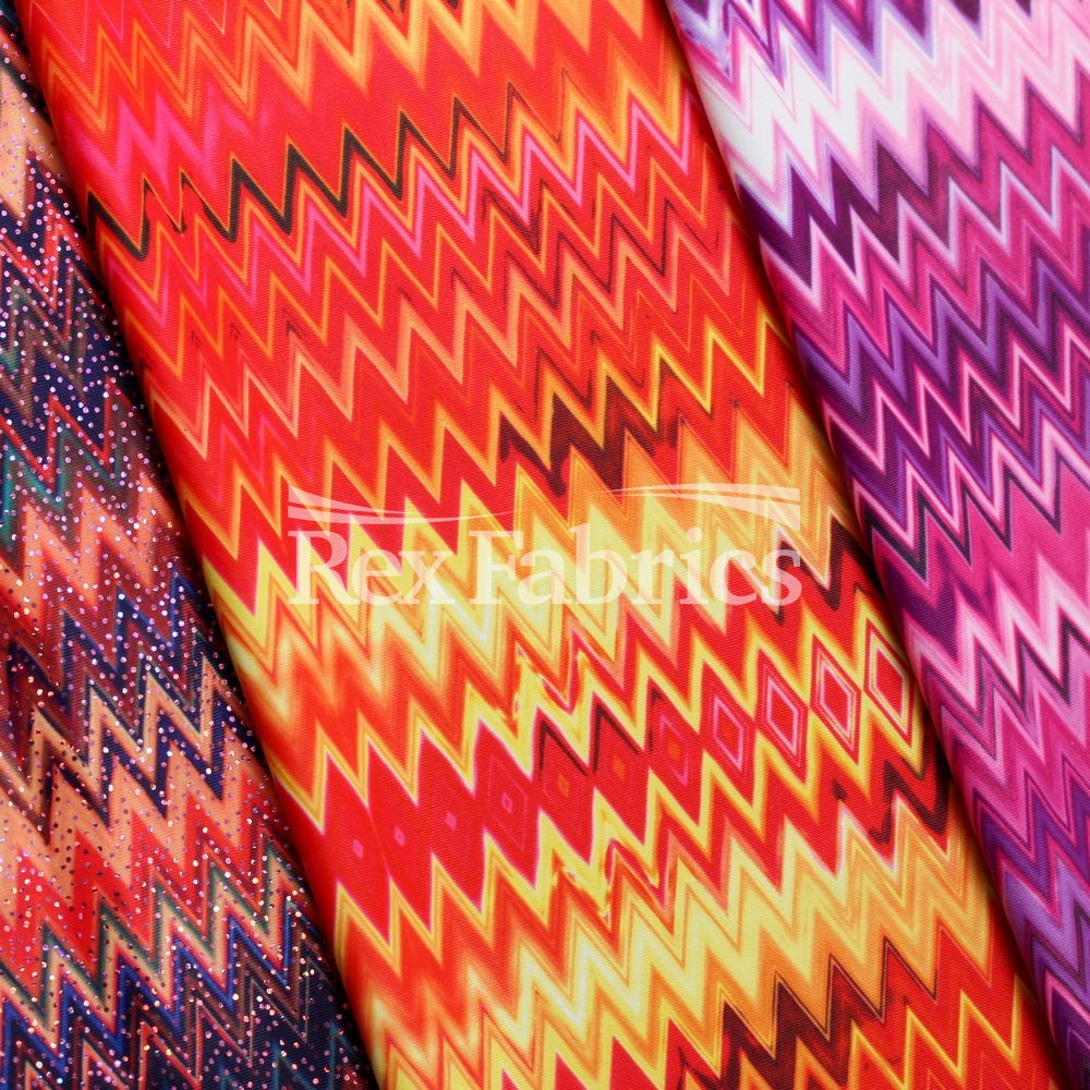 Earth-NYKS Polyester Spandex Fabric - Multicolor Chevron Zigzag, 58/60" Width (1 Yard)