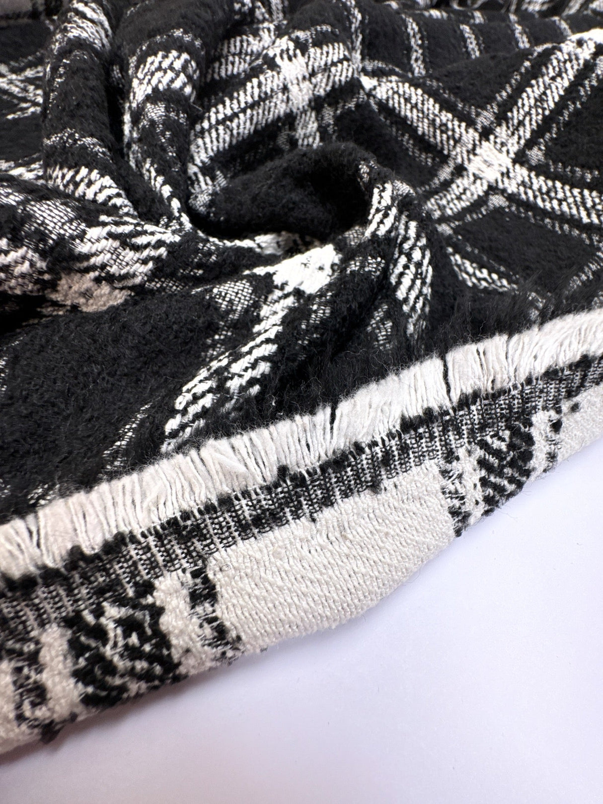 Wool Blend Bouclé Checked Black White