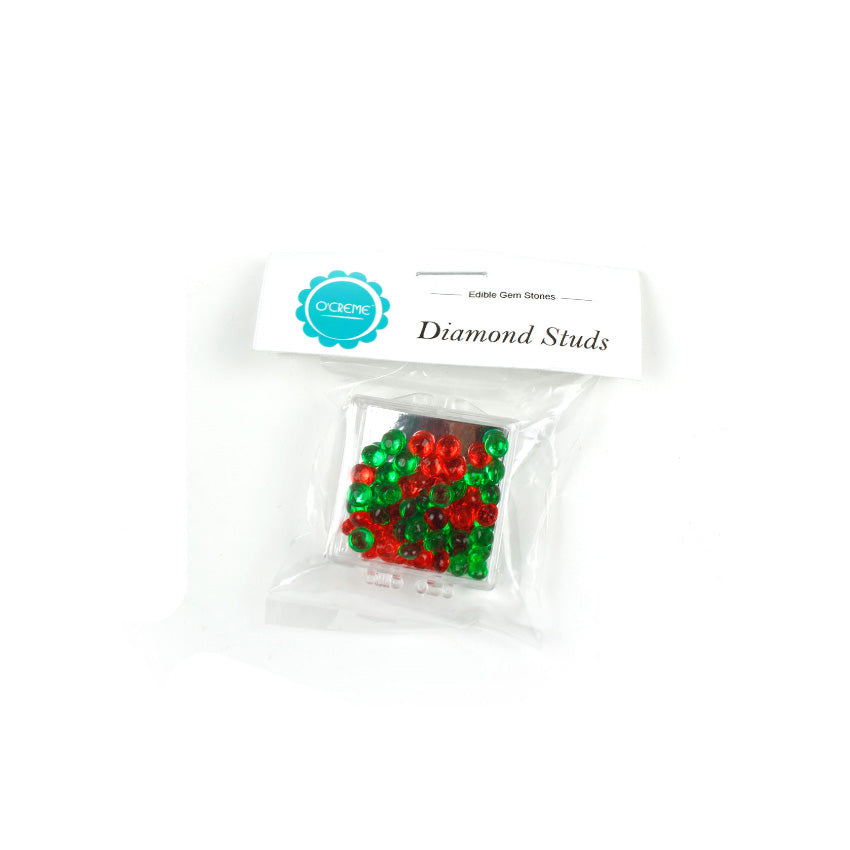 Edible Green & Red 4mm Diamond Studs