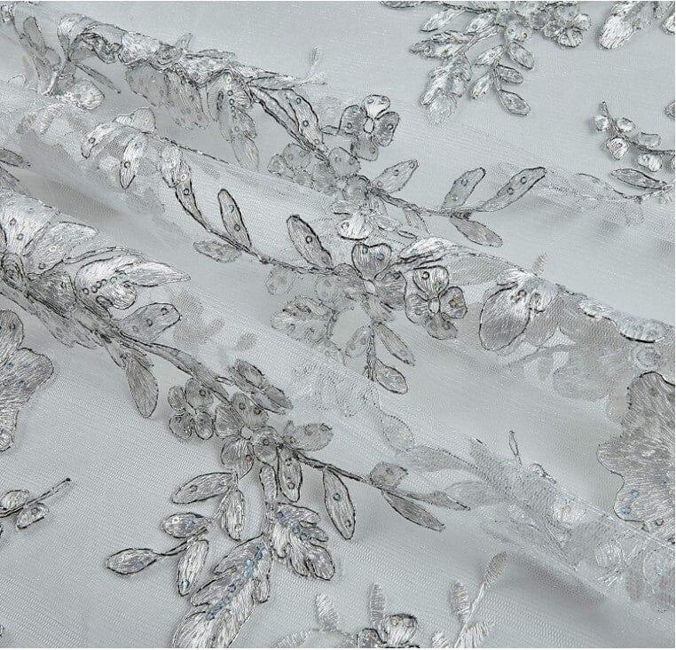 Edith Embroidery Fabric - Two Tone Floral Embroidery, Sheer Tulle, 52" Width, Multiple Colors (1 Yard)