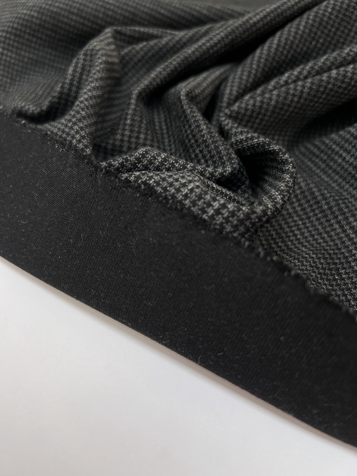 Cotton Blend Knitted Checked Gray Black Fabric