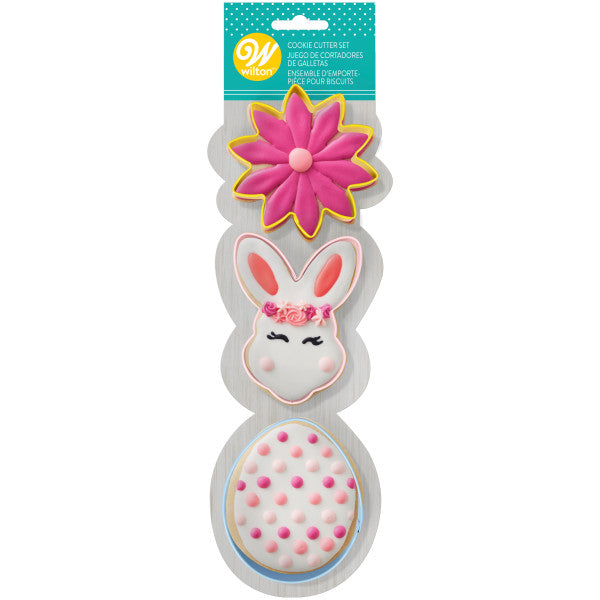 Wilton Easter Flower, Bunny and Egg Metal Cookie Cutter Set, 3-Piece