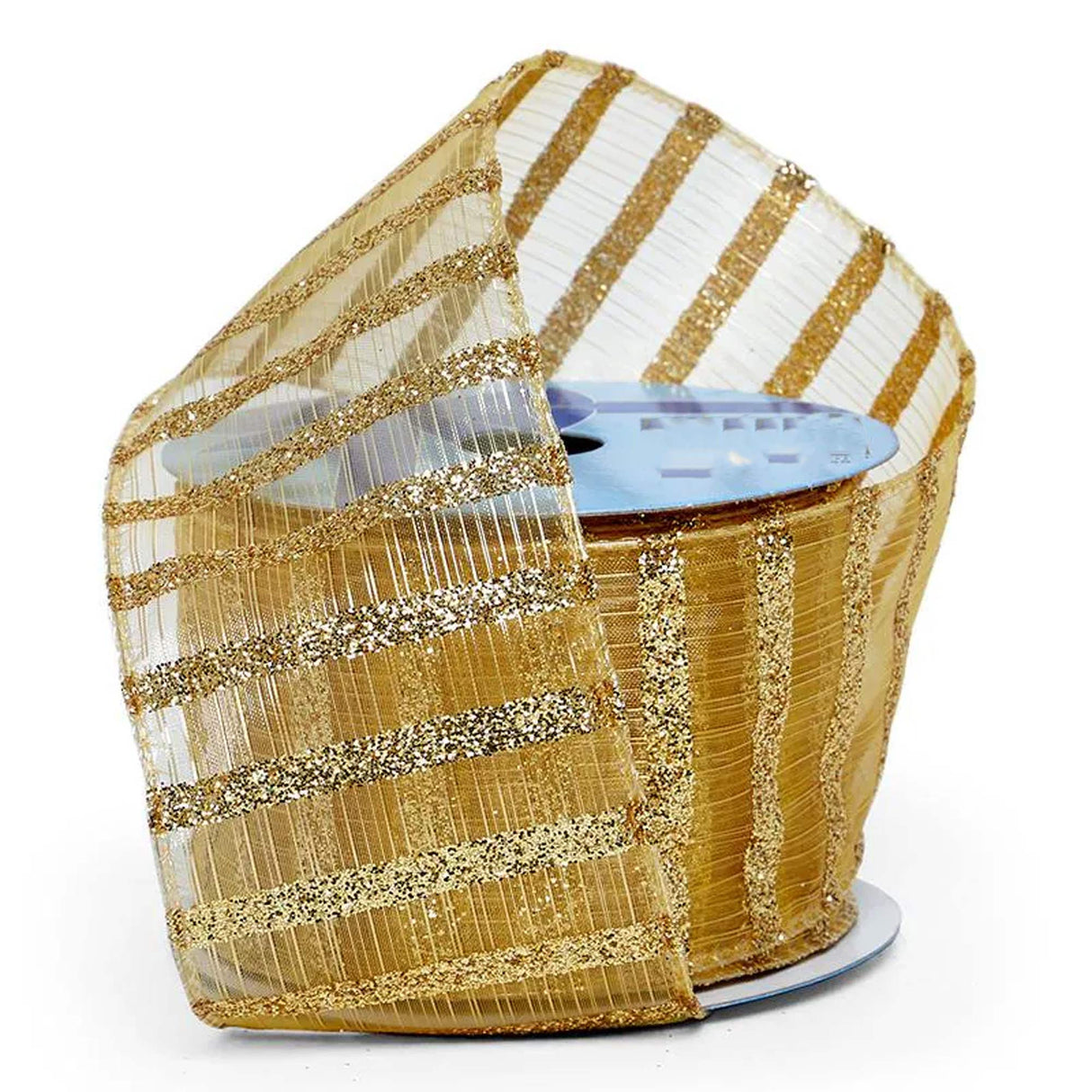 Sparkling Stripes On Sheer Wired Ribbon 2 1/2 '' X 10 yd Gold Color 1 / roll