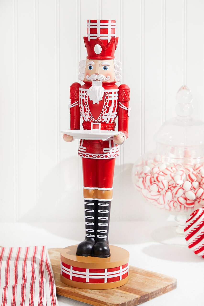 20"H Nutcracker with Tray - Red & White