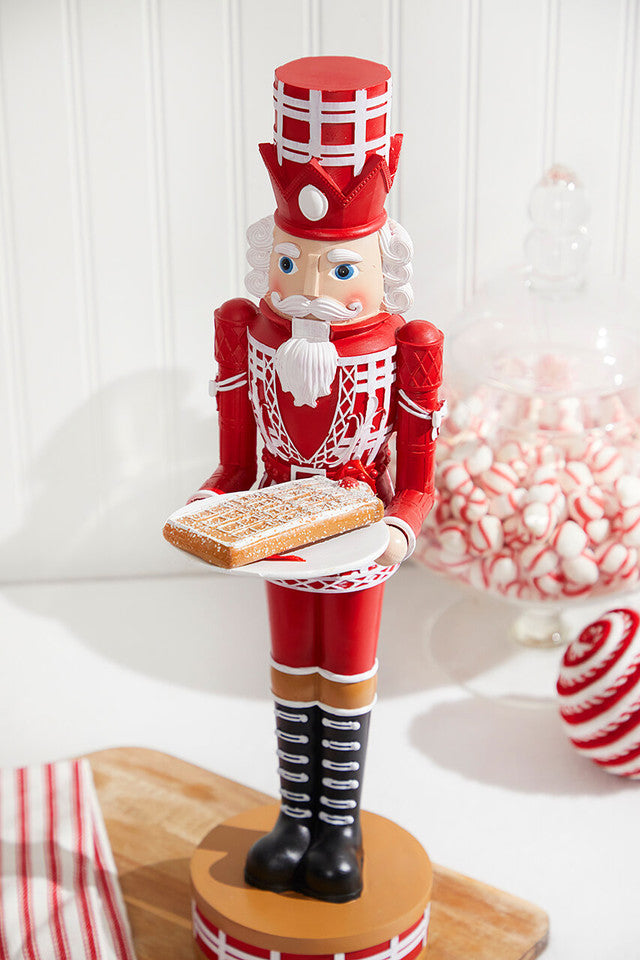 20"H Nutcracker with Tray Red & White Holiday Tabletop Christmas Décor