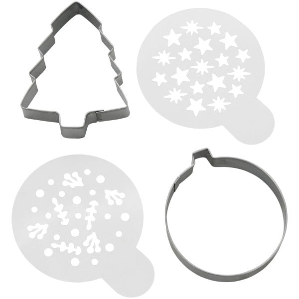 Wilton Merry Christmas Cookie Cutter and Stencil Set, 4-Piece Set